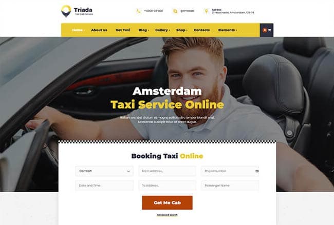 Triada, tema WordPress para crear el sitio web de un negocio de servicios de taxis, o alquiler de vehículos