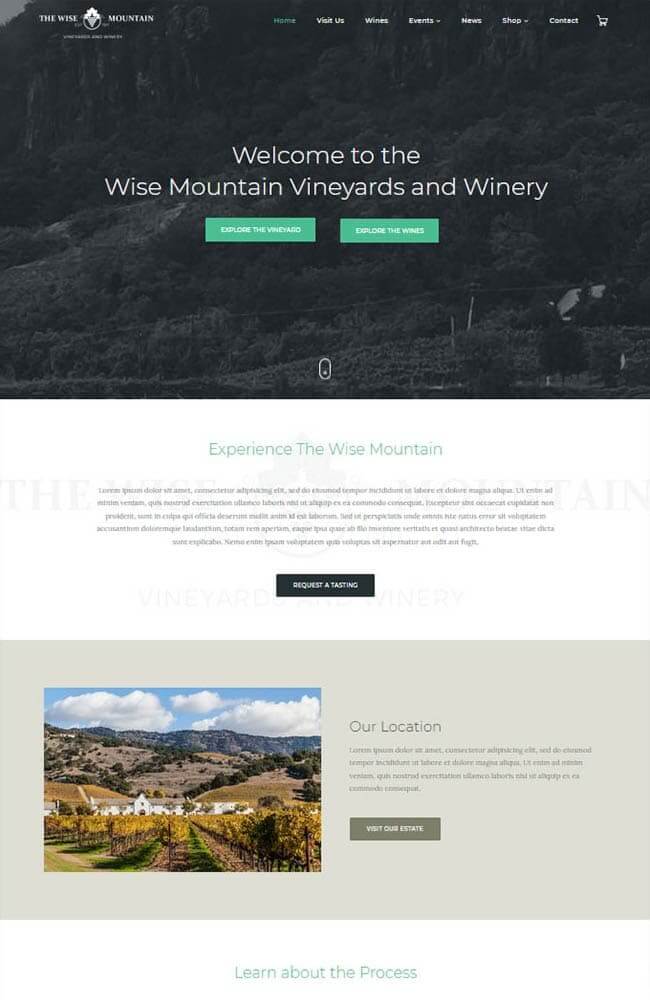 Wise Mountain, tema WordPress para crear sitio web de bodega, viñedo, o productor de vino
