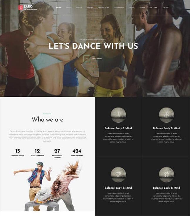 Zaro - Creative Multipurpose Onepage WordPress Theme For Dance Studios