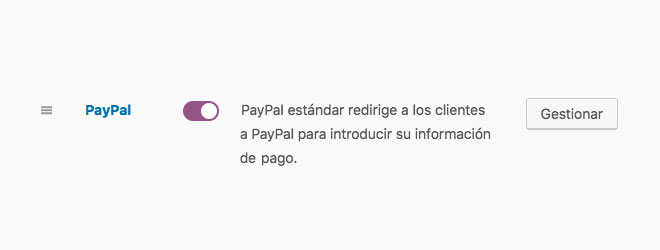 Activar o desactivar PayPal estándar