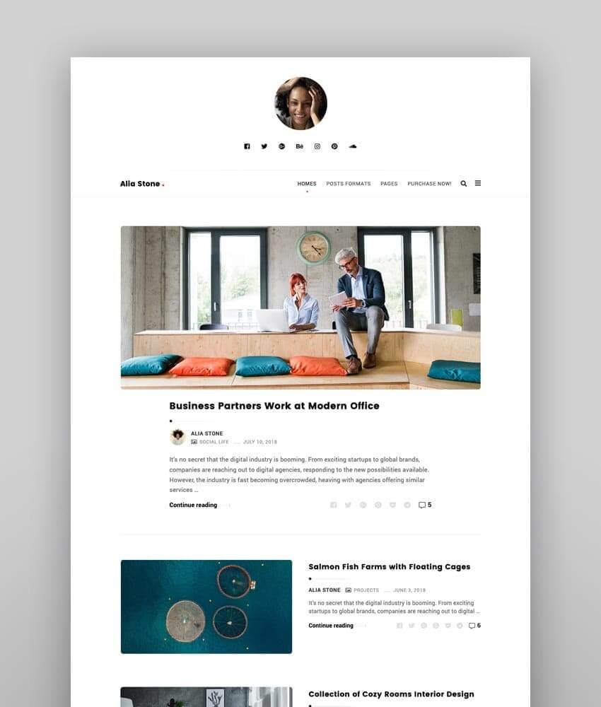 Alia, tema WordPress para blog minimalista de sencillo diseño
