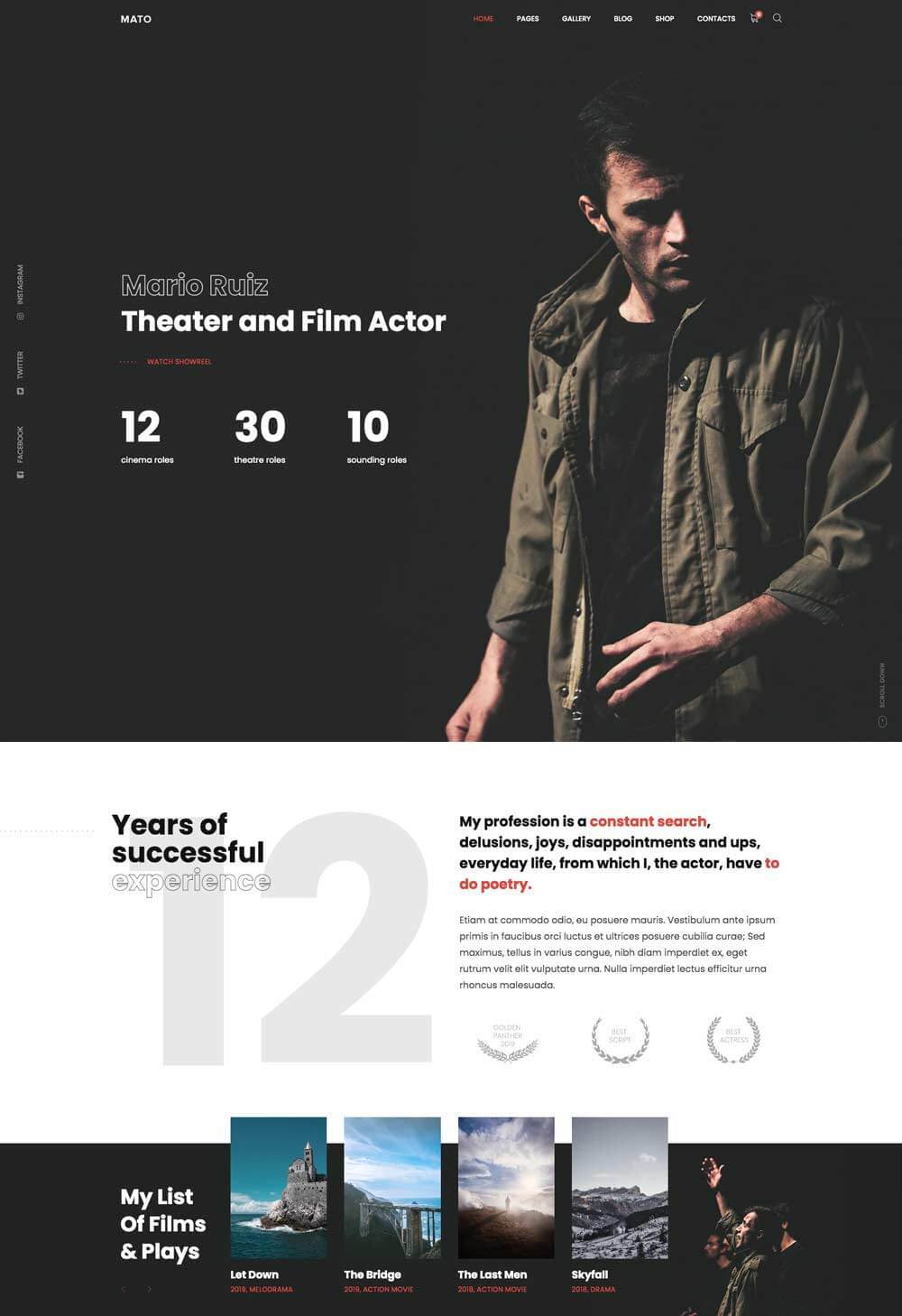 Mato, tema WordPress para festival de cine, book online de actor o estudio cinematográfico