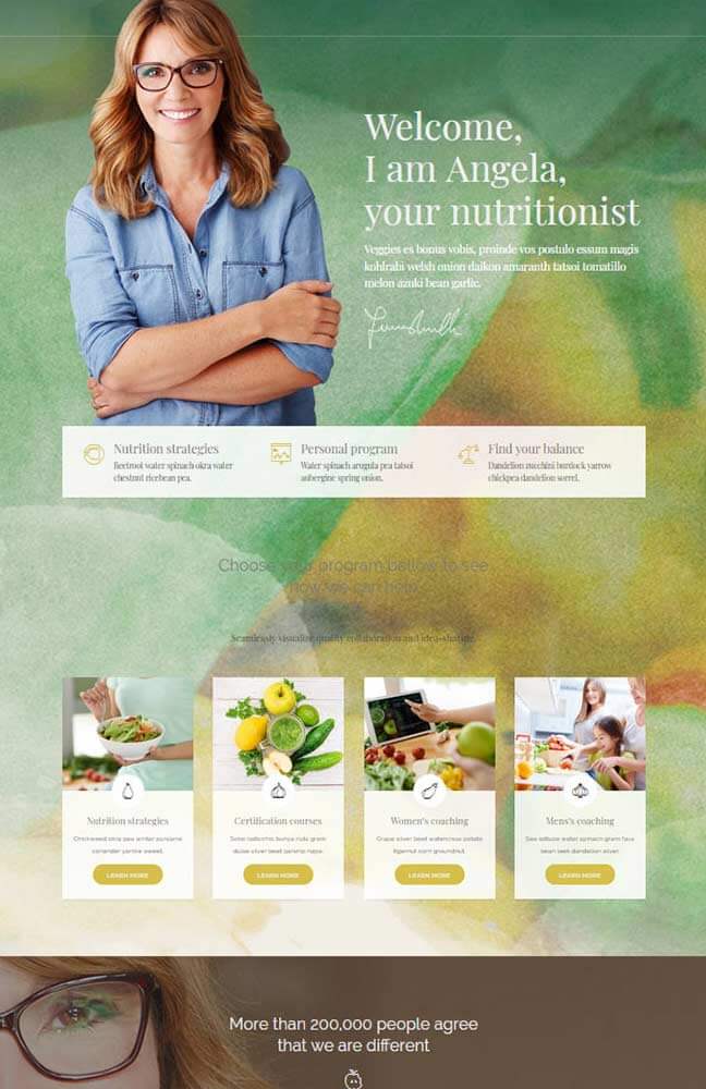 Organic Food, tema WordPress para crear un sitio web de alimentacion orgánica, coach, o nutricionista