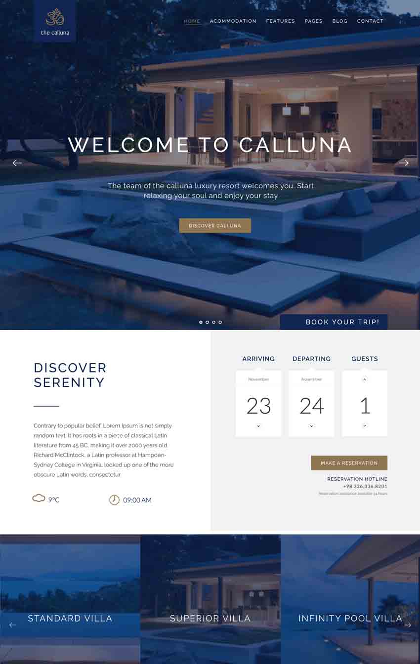 Calluna, tema WordPress para crear el sitio web de un hotel, un resort o un spa