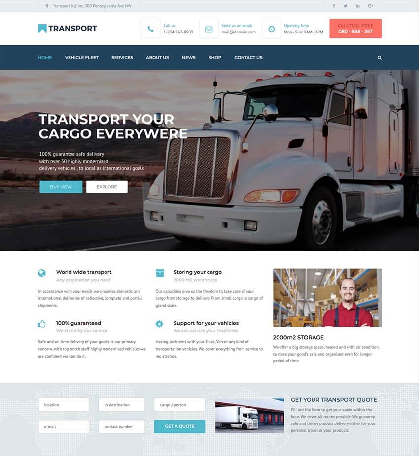 Transport, tema WordPress para servicios de transporte y logística