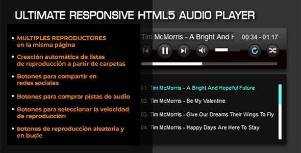 Reproductor de audio HTML5 con lista de reproducción